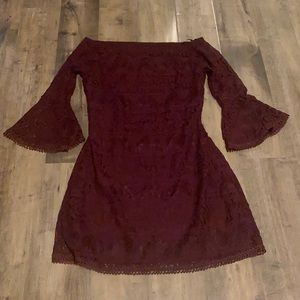 Lulus Purple Lace Off The Shoulder Dress